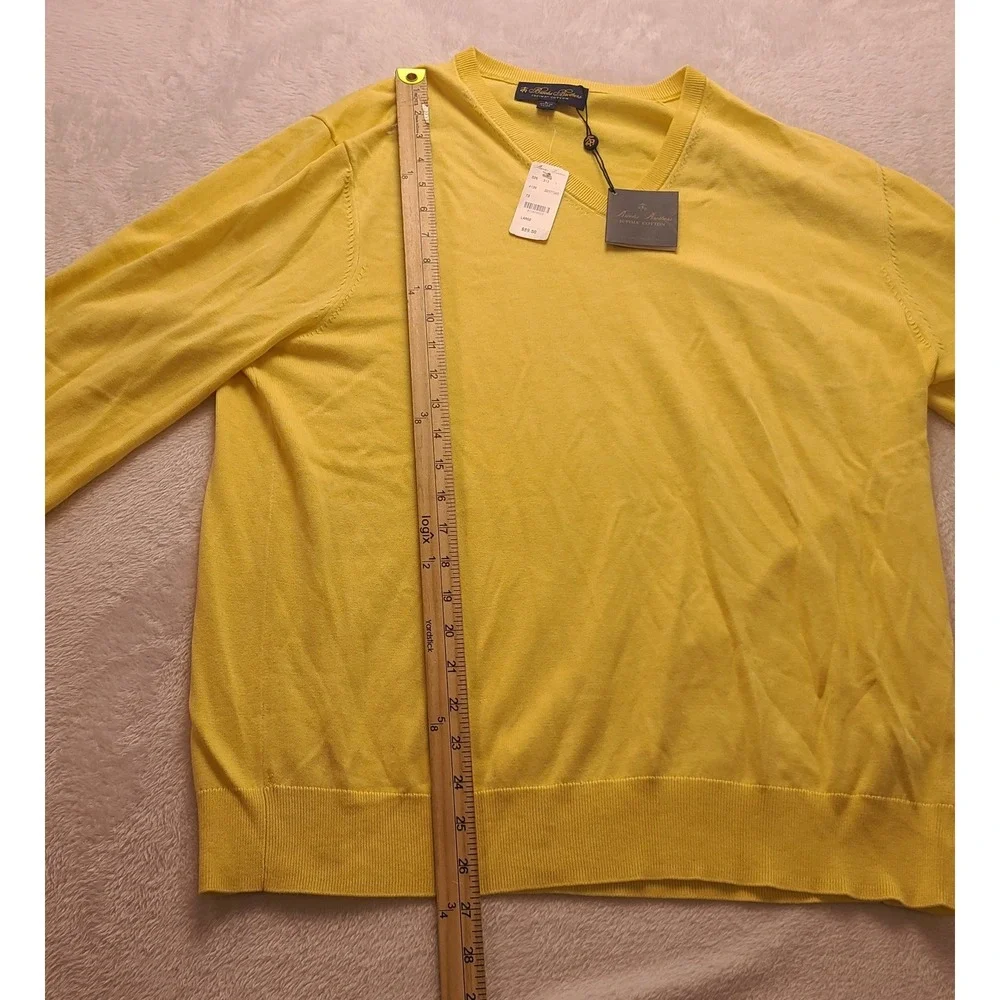 Brooks‎ Brothers Men's Supima Cotton V-Neck Sweater Yellow L Long sleeve New NWT